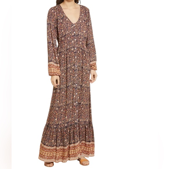 Faherty Toluca Border Print Long Sleeve Maxi Dress Monserrat Floral Womens Small - Picture 1 of 14